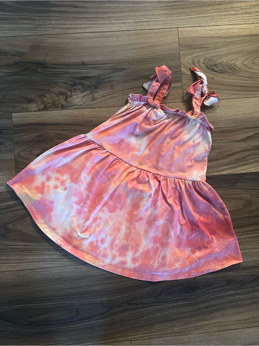 Mabel & Honey Girls Pink Tie-Dye Ruffle Strap Casual Summer Dress